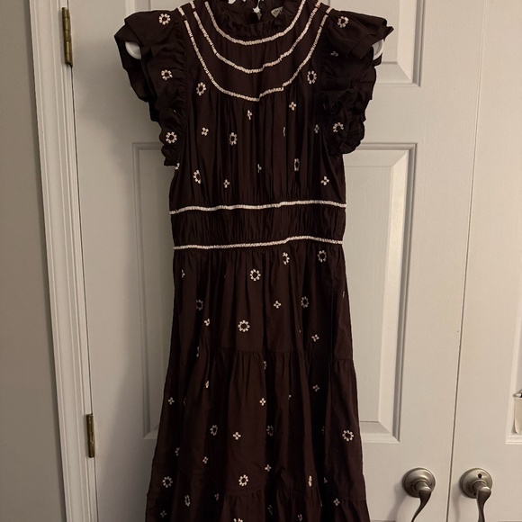 Ulla Johnson Zemora Shell Embellished Midi Dress In Brown - Picture 1 of 4